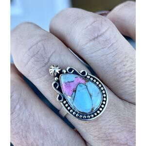Cotton Candy Turquoise Sterling Silver Ring Blue Pink Southwestern Sz 8